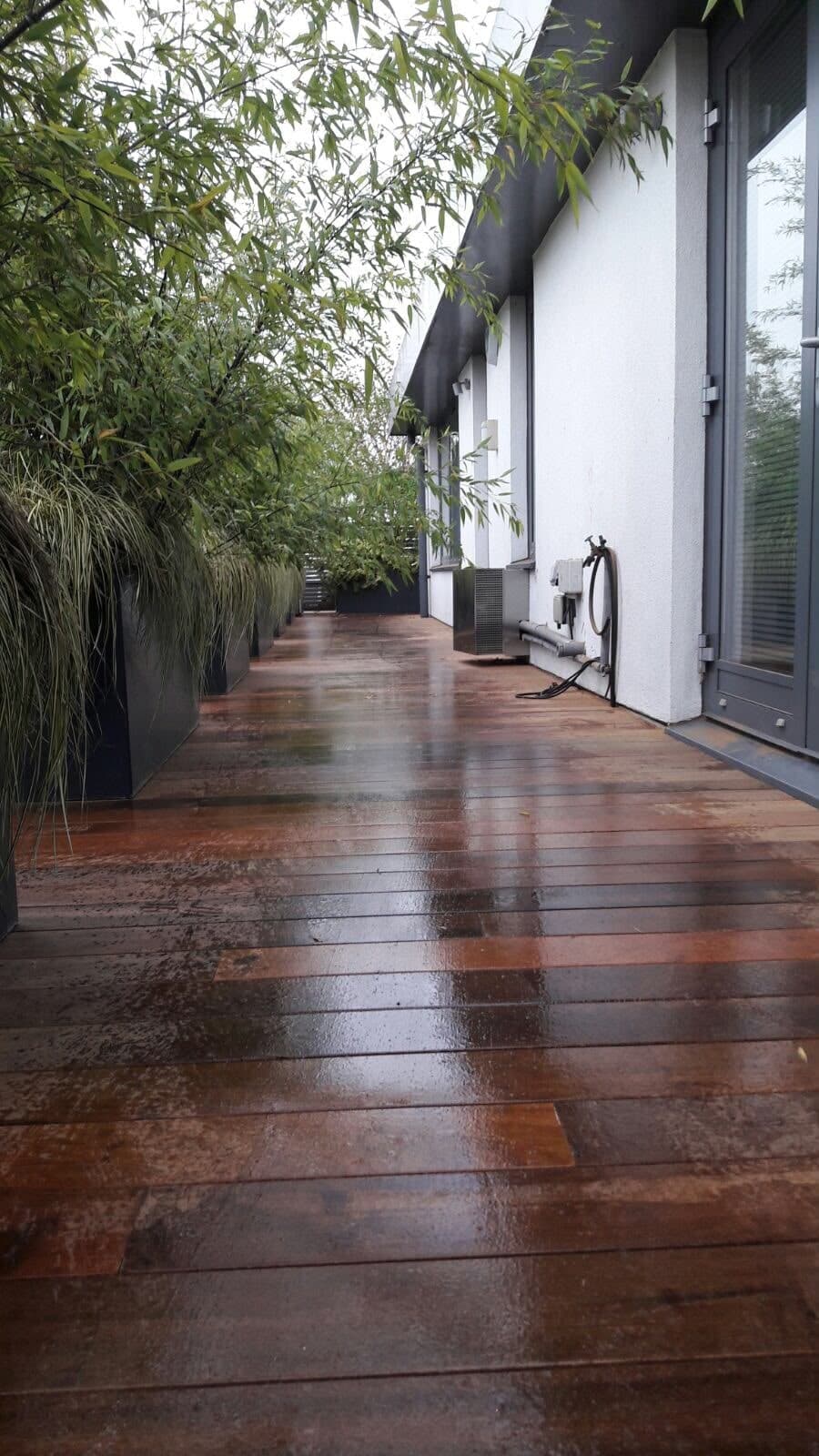 Hardwood decking after rain