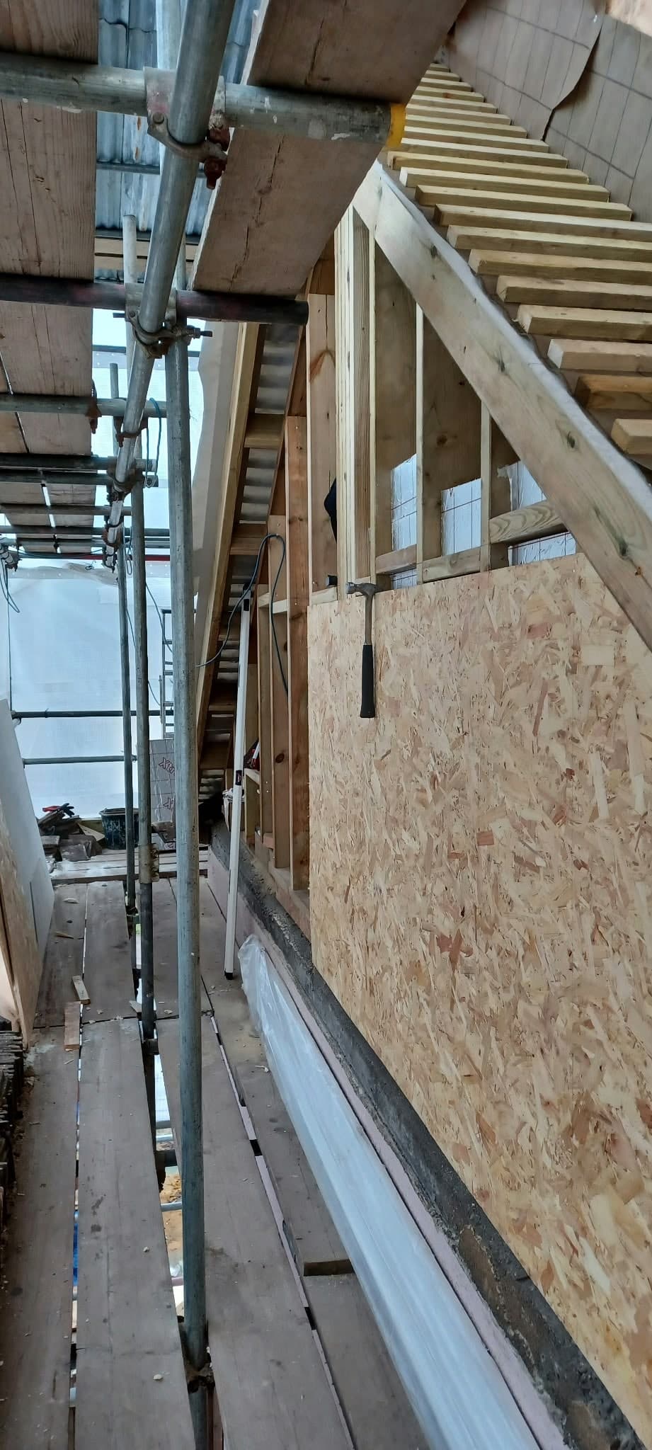 Dormer stud walls under the temporary roof